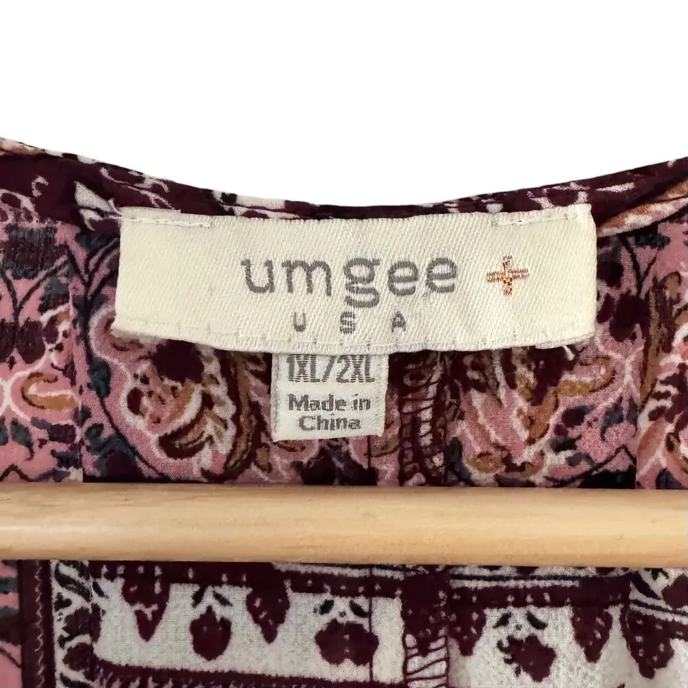 Umgee Mix Block Print Boho Patchwork Open Front Kimono Duster Plus Size 1XL/2XL - Picture 5 of 6